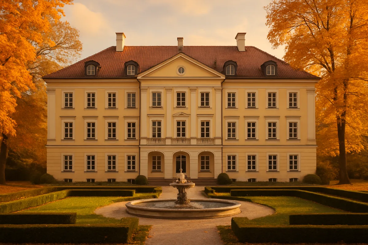 Historische Fassade des Nexa Manor in der Abenddämmerung